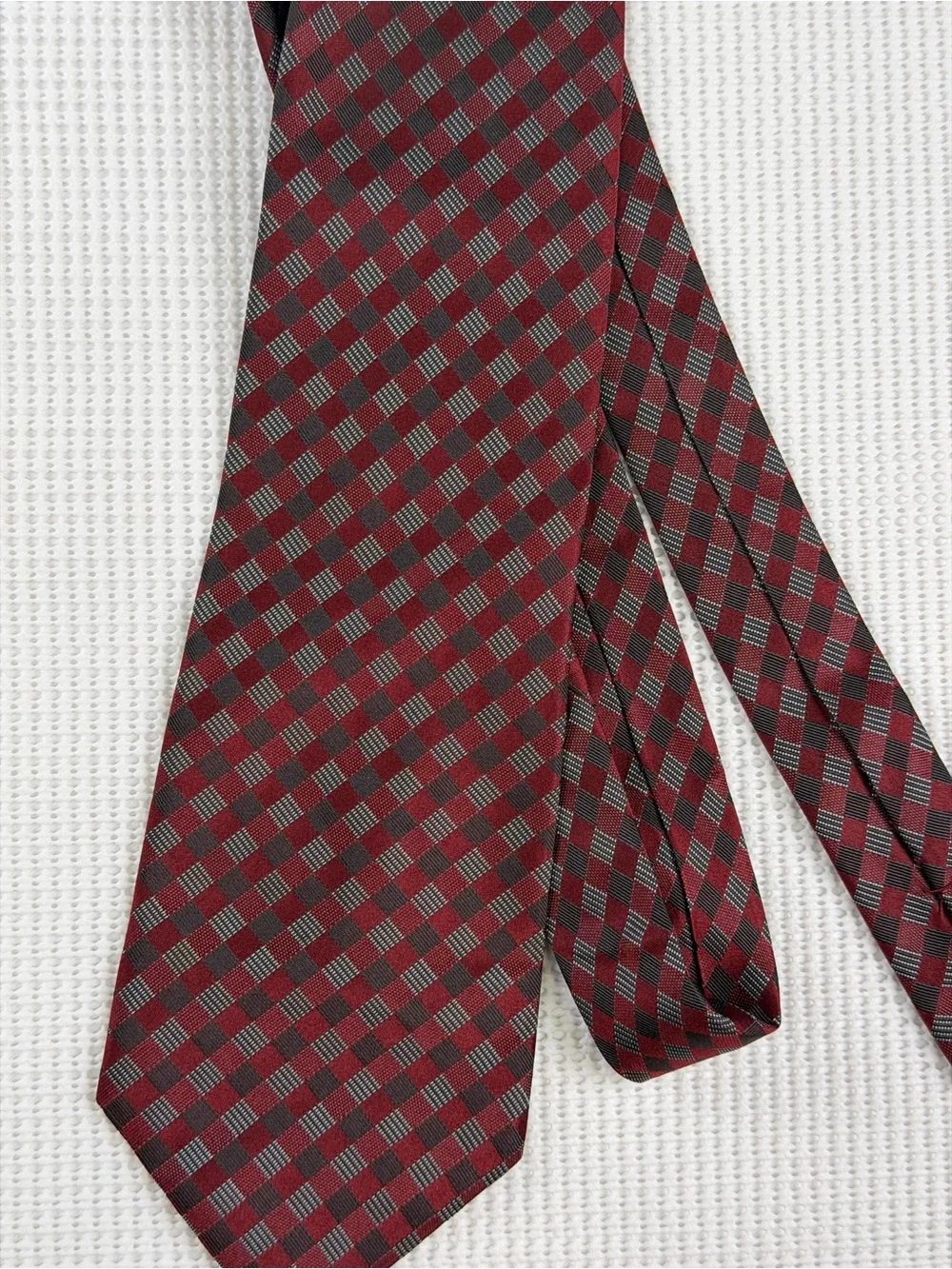Calvin Klein Red and Gray Diamond Check Tie-professional and Classic